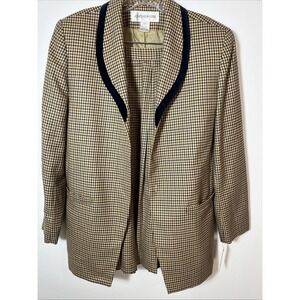 Vintage‎ Jones New York Wool Plaid W/ Velvet Trim  2-Piece Skirt Suit Size 6